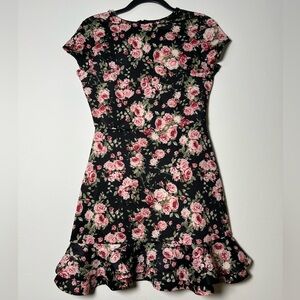 Rosie Harlow Black Floral Dress M Cottage Pink & Red Flowers Fit & Flare NWOT